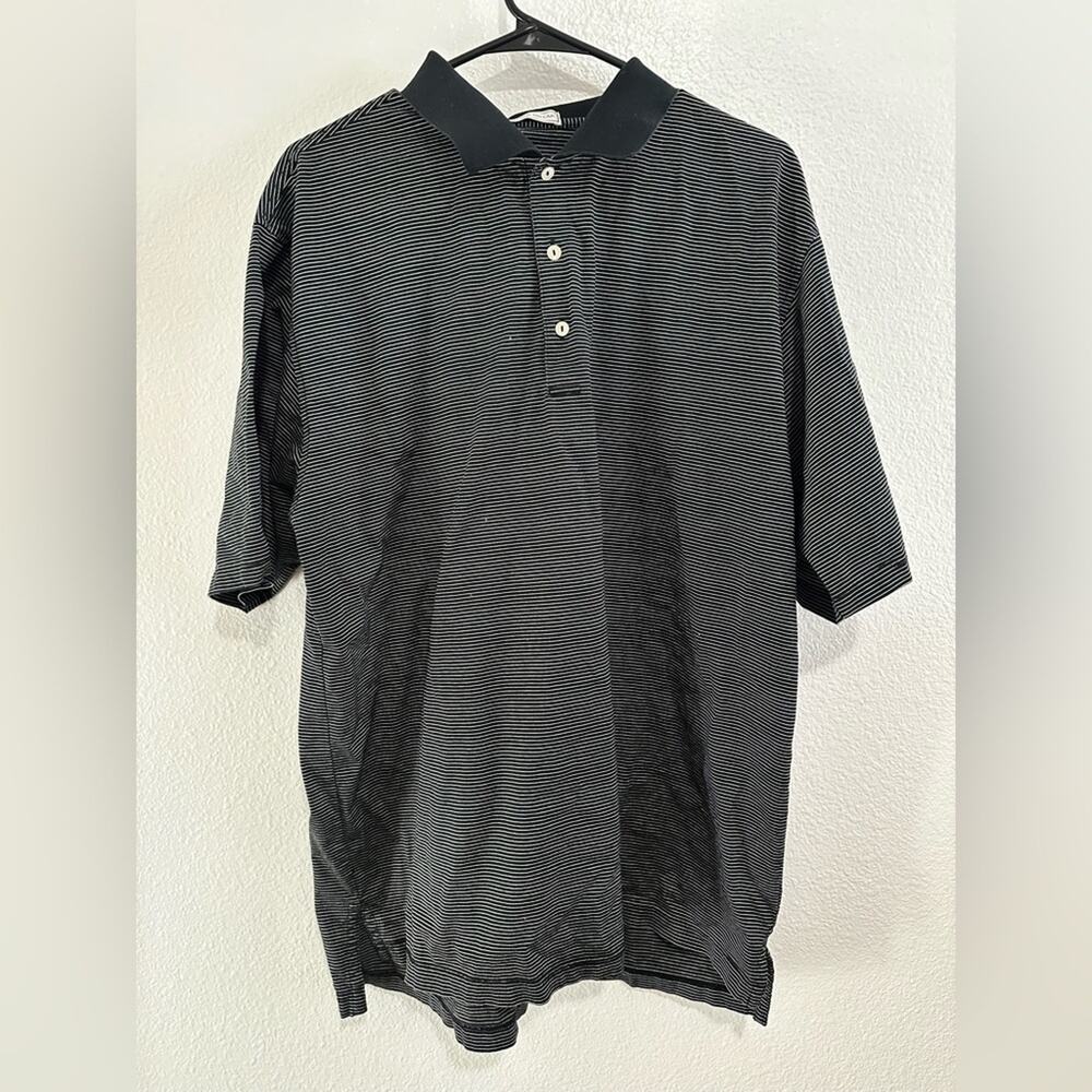 Peter Millar Polo Shirt Size XL Golf White Pin Stripe Black Cotton Collared